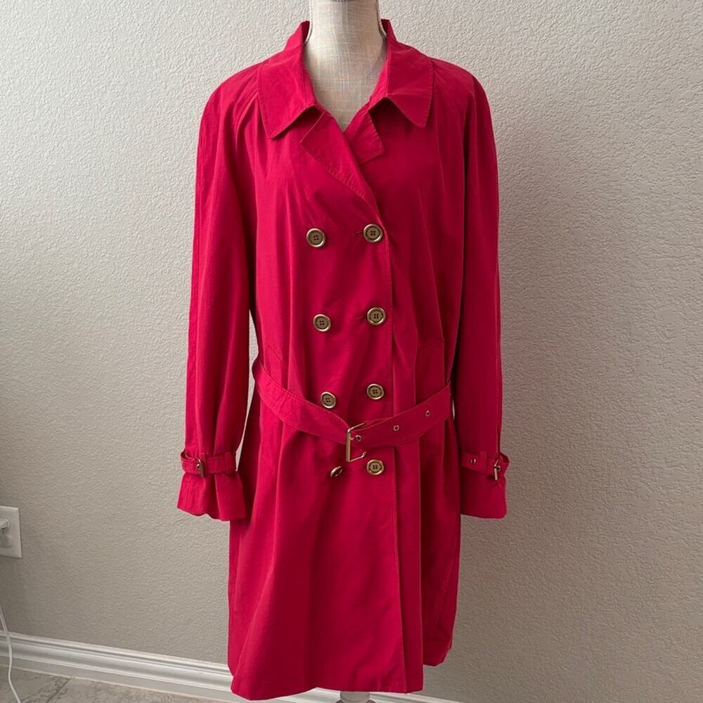 Isaac Mizrahi Bright Pink Belted Double-Breasted Trench Coat City Urban Barbie L